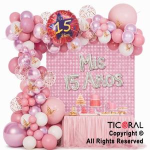 SET DE GLOBOS ARCO XL MIS 15 A�OS MARIPOSA TONOS ROSA MA 88 UNIDADES